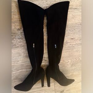 Over-the-Knee Black Suede-Look High Heel Boots